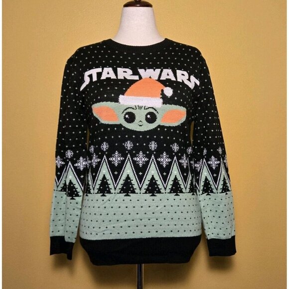STAR WARS THE MANDALORIAN Grogu Ugly Christmas Sweater Med Child Yoda Holiday - Picture 1 of 8